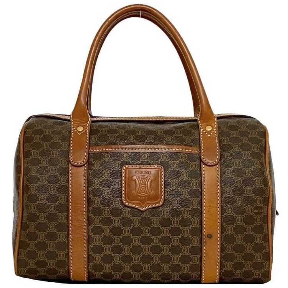 Celine Boston Bag Brown Signature Handbag Leather All over Logo